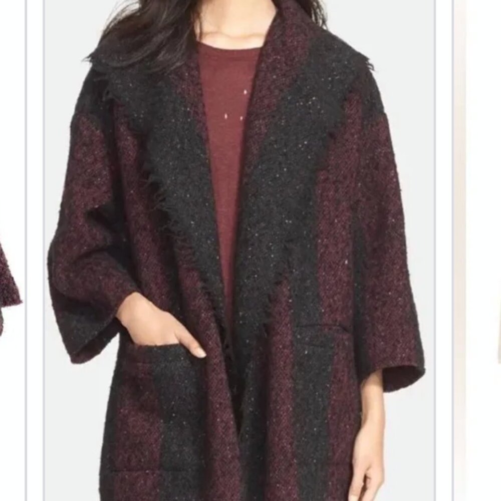 IRO  Beverly Virgin Wool tweed black/dark cherry coat/shacketSz 34 US S pockets